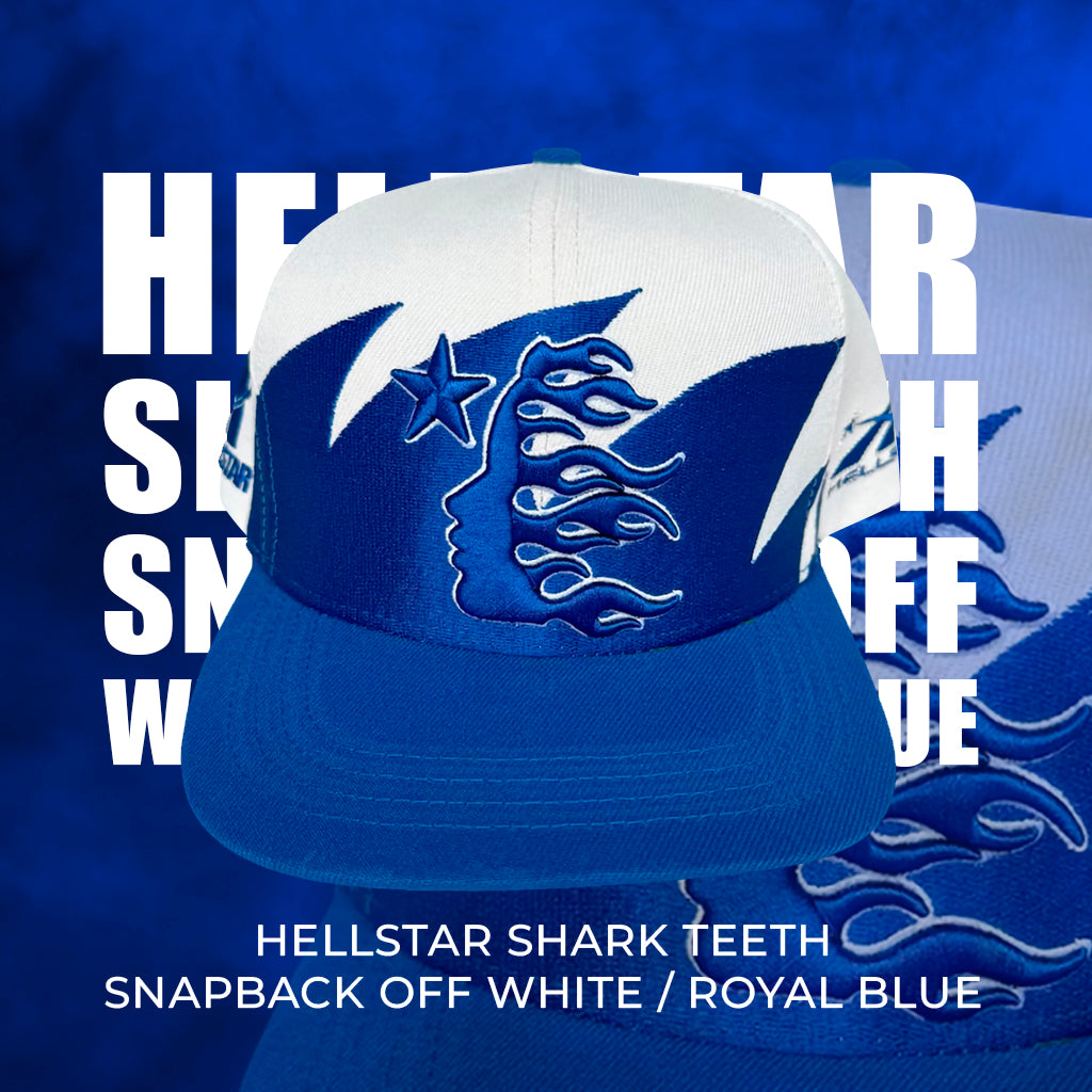 Hellstar Shark Teeth Snapback – Off White / Royal Blue